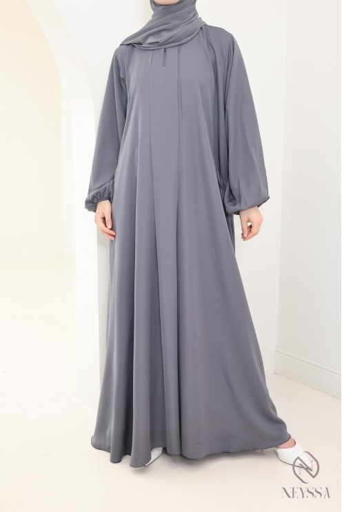 Graue Abaya Dubai im Umbrella-Schnitt für moderne verschleierte Frauen