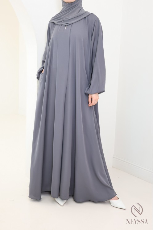 Abaya Dubaï grise coupe umbrellla femme voilée moderne