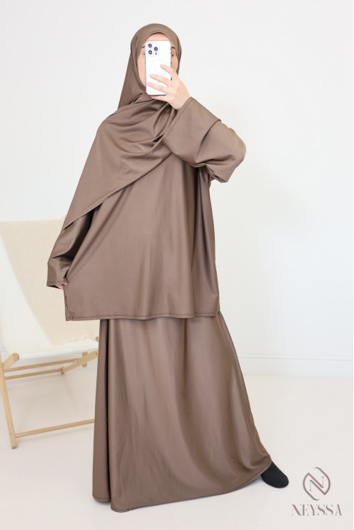 Women's skirt burkini with integrated hijab, modest and modern
