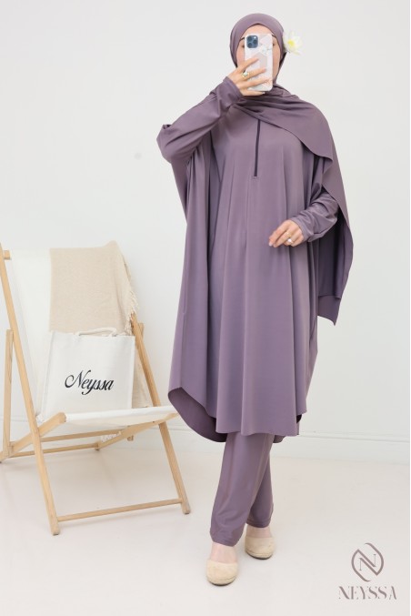 Women's swim hijab with tie, opaque swimsuit fabric