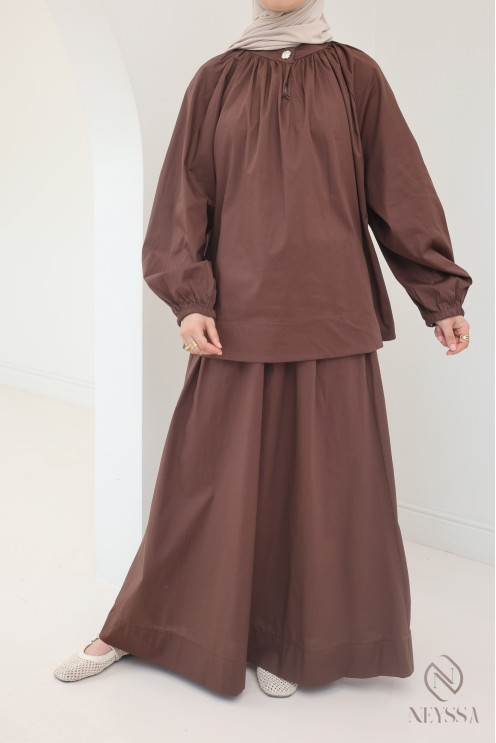Ensemble 2 pièces Neyssa en coton jupe longue + blouse hijabi