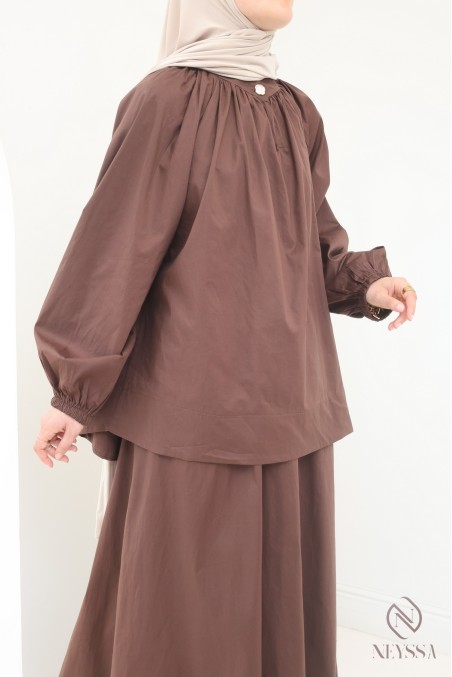 Ensemble 2 pièces Neyssa en coton jupe longue + blouse hijabi