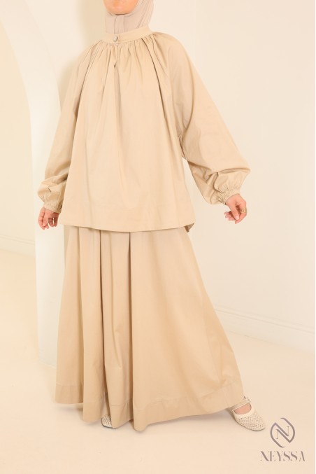 Ensemble 2 pièces Neyssa en coton jupe longue + blouse hijabi