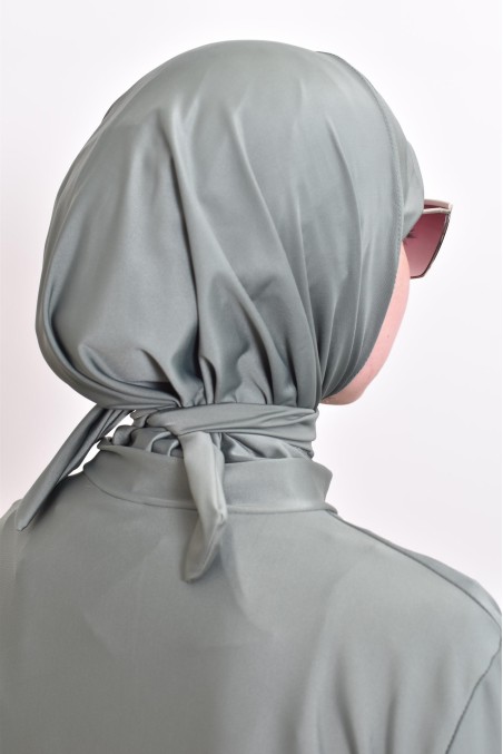 Burkini in Übergröße 1,80 m, khaki, Tunika mit Reißverschluss