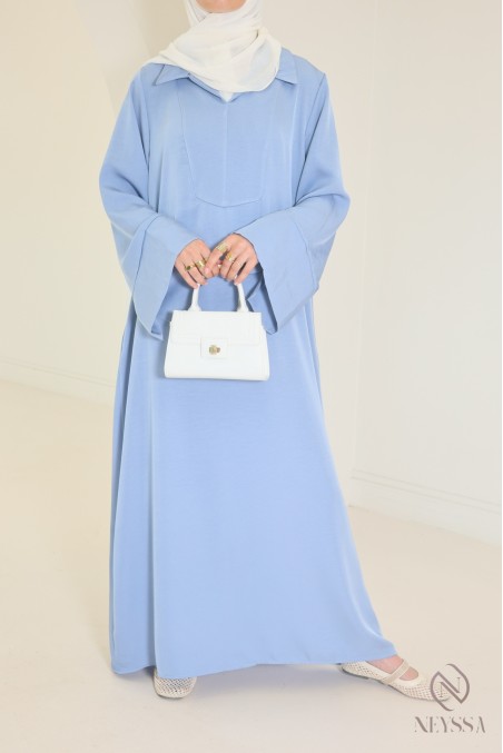 Lange, fließende Abaya für Hijabi-Frauen mit Hemdkragen und Taschen