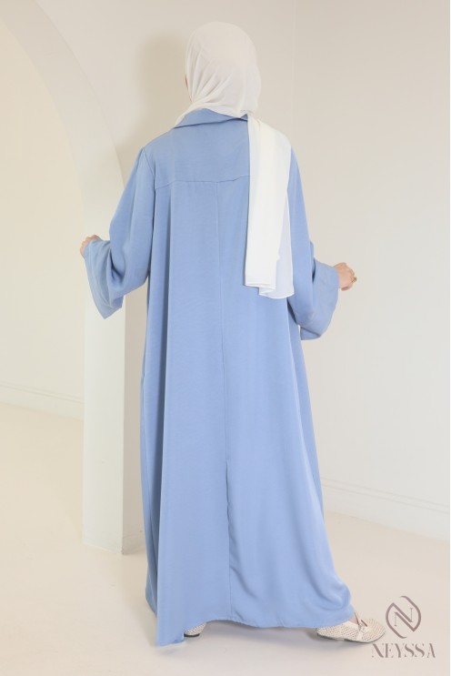 Long abaya for hijabi women, flowing fabric, shirt collar with pockets