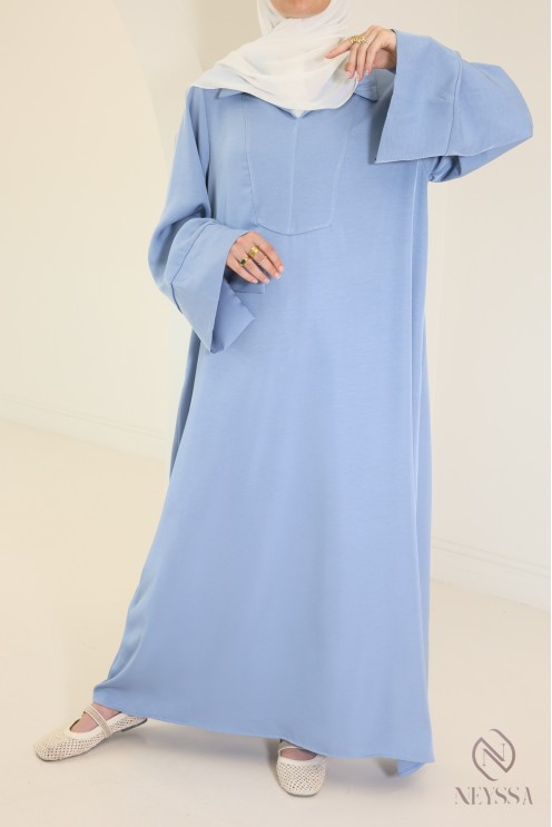 Lange, fließende Abaya für Hijabi-Frauen mit Hemdkragen und Taschen