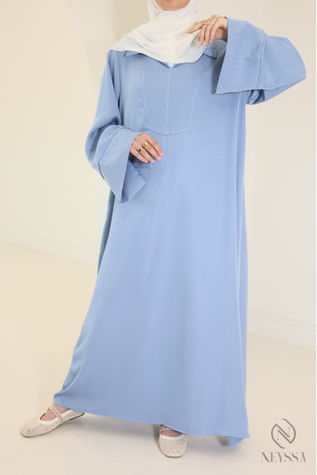 Lange, fließende Abaya für Hijabi-Frauen mit Hemdkragen und Taschen