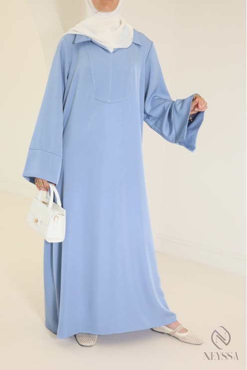 Abaya longue femme hijabi tissu fluide col chemise avec poches