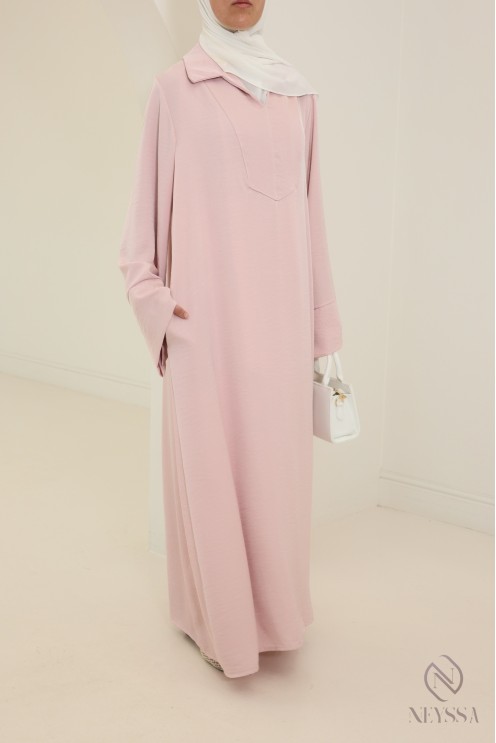 Abaya longue femme hijabi tissu fluide col chemise avec poches