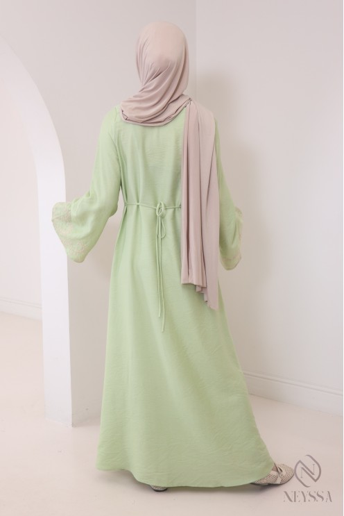 Abaya longue brodée manches évasée femme hijabi pour l'été