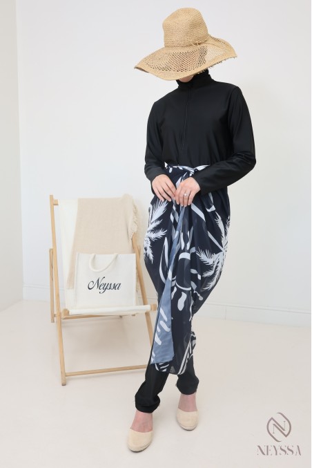 Langer schwarzer Burkini mit Überwurf für modebewusste Hijabi-Frauen