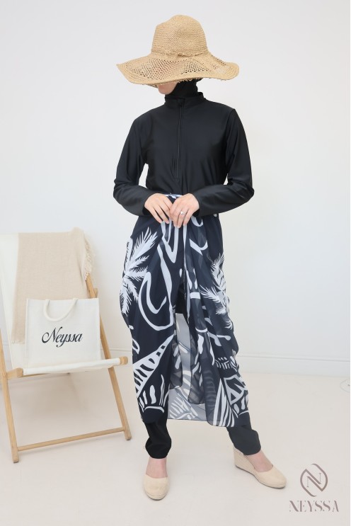 Langer schwarzer Burkini mit Überwurf für modebewusste Hijabi-Frauen