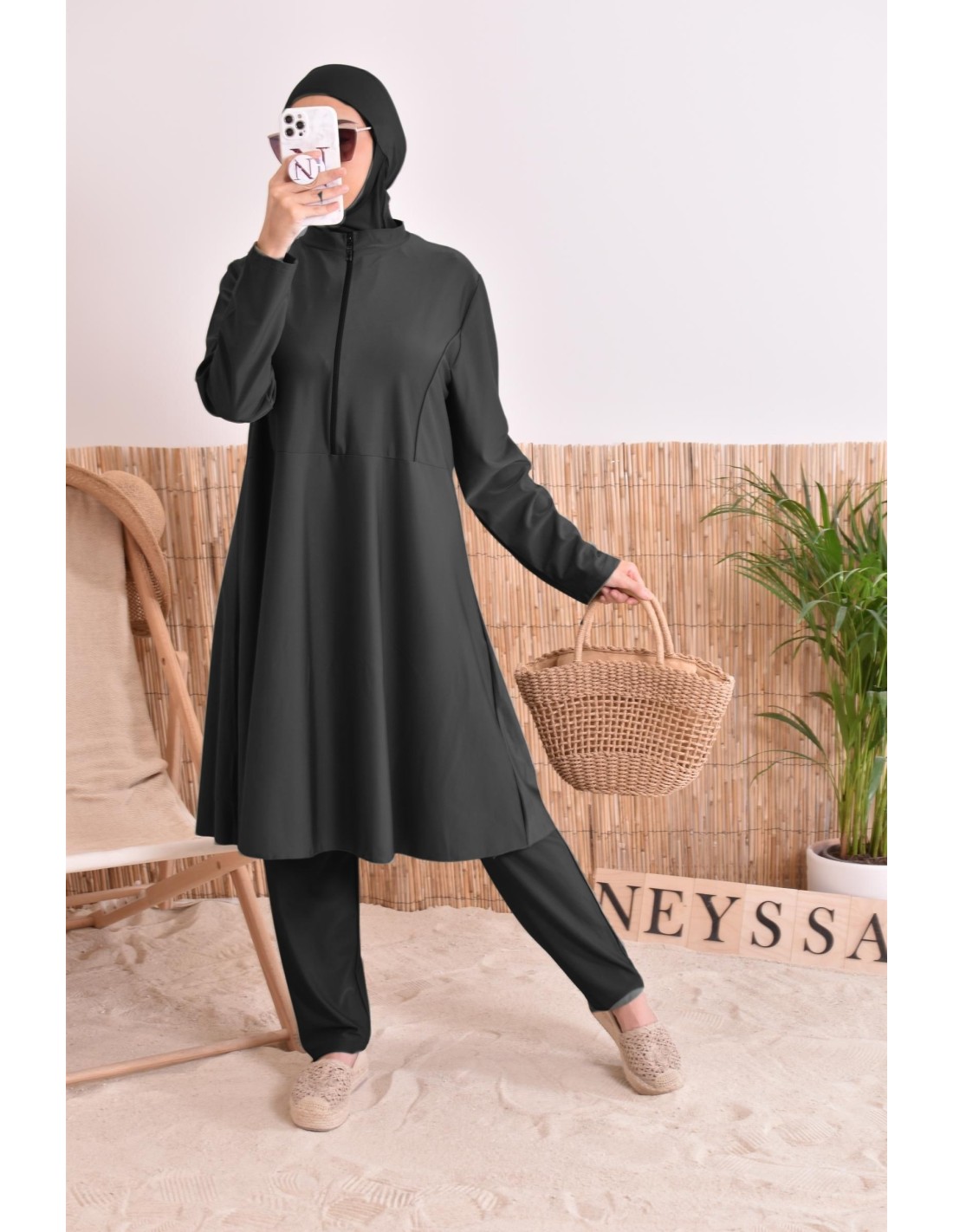 Burkini long 3 pièces noir sable main image 0