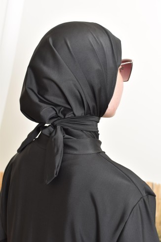 Burkini de bain noir cagoule intégrée, tunique zippée coupe papillon 2