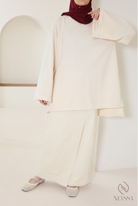 Jupe longue crème sans fentes pour femmes hijabi tendance