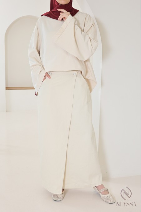 Jupe longue crème sans fentes pour femmes hijabi tendance