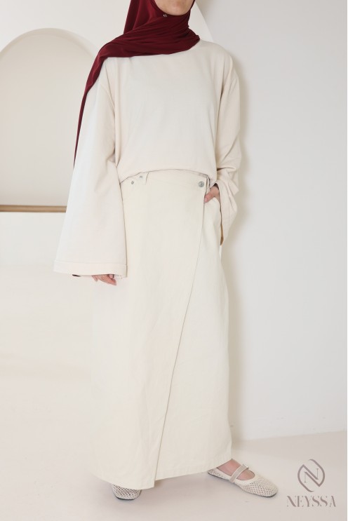 Long cream skirt without slits for trendy hijabi women