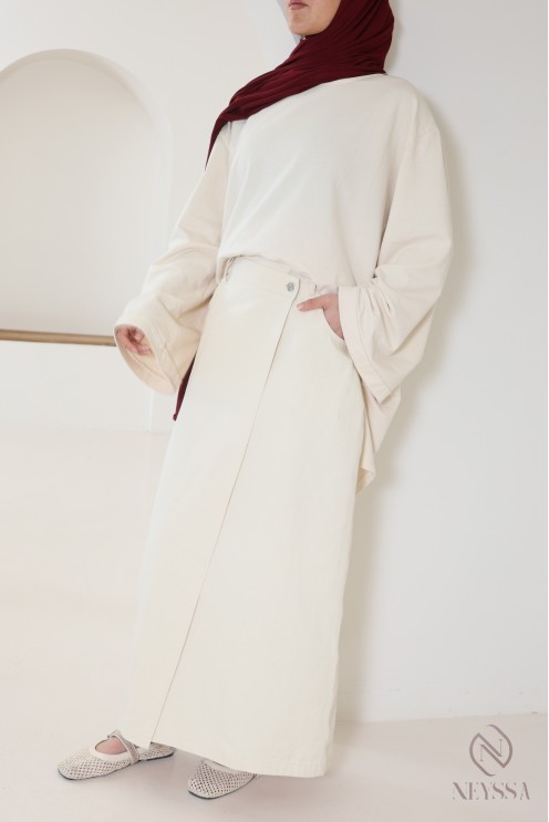 Jupe longue crème sans fentes pour femmes hijabi tendance