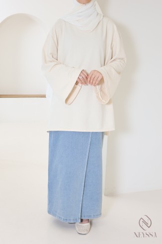 Jupe longue jean clair pour femme hijabi sans fentes pour le quotidien 2