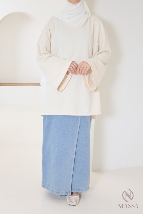 Jupe longue jean clair pour femme hijabi sans fentes pour le quotidien