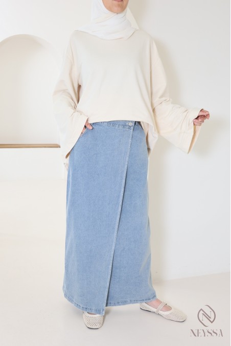 Jupe longue jean clair pour femme hijabi sans fentes pour le quotidien