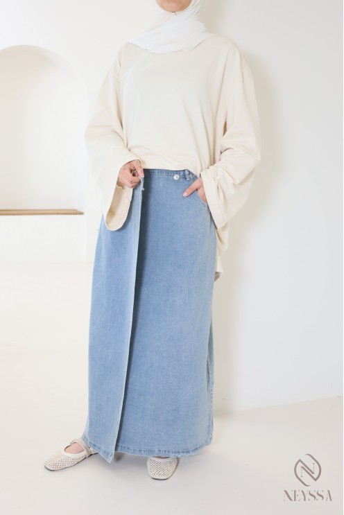 Langer, heller Jeansrock für Hijabi-Frauen ohne Schlitze für  Alltag