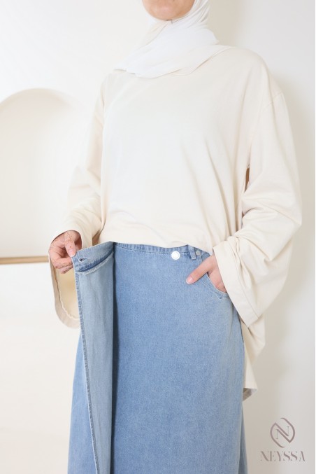 Long light denim skirt for hijabi women without slits for everyday