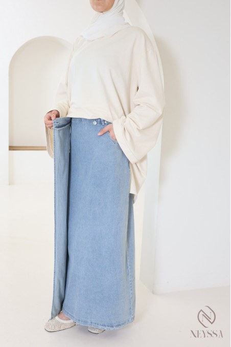 Jupe longue jean clair pour femme hijabi sans fentes pour le quotidien