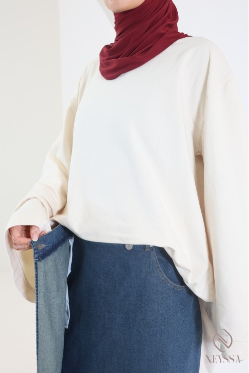 Langer Rock aus roher Baumwolljeans im Wickelschnitt, ideal für Hijabi