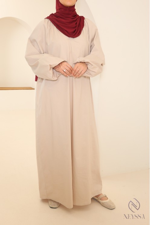 Lange Abaya aus Baumwolle mit Puffärmeln und Hemdkragen