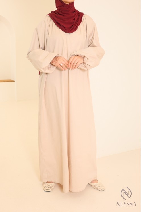 Lange Abaya aus Baumwolle mit Puffärmeln und Hemdkragen