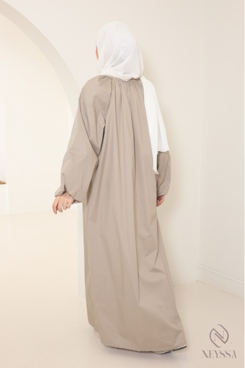 Lange Abaya aus Baumwolle mit Puffärmeln und Hemdkragen