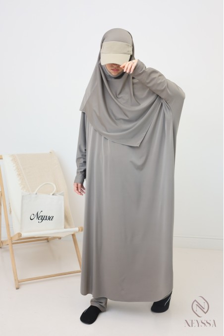 Bademantel-Jilbeb verschleierte Damen, lange Tunika und Bade-Khimar