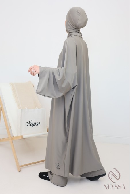 Burkini in Taupe, weite Tunika mit Reißverschluss