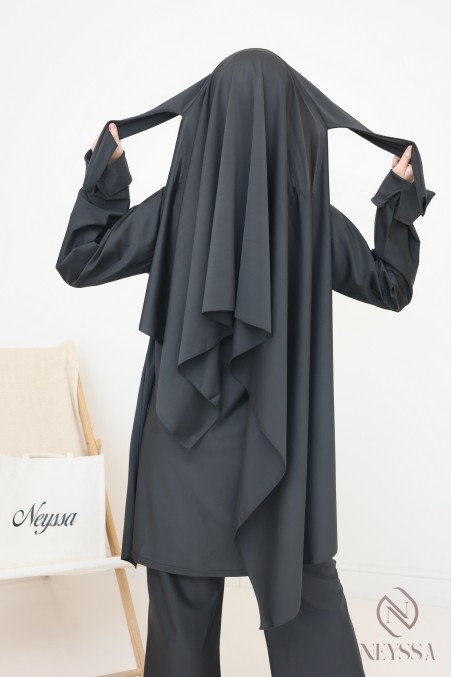 Burkini tunique à nouer avec manches à revers, avec hijab à nouer
