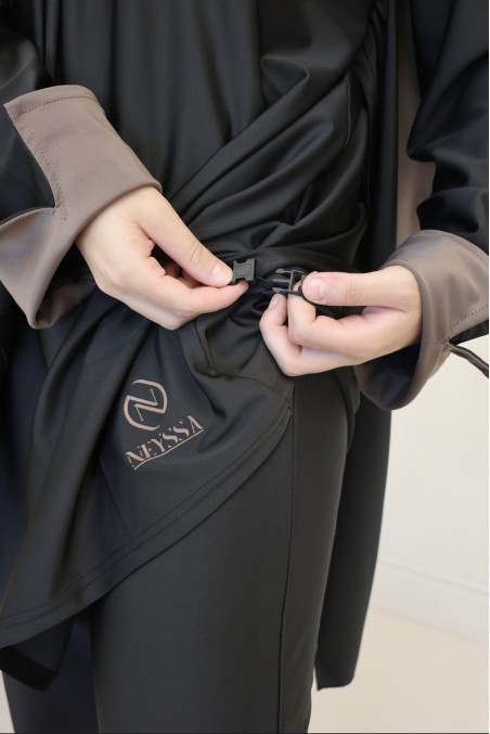 Burkini long 3 pièces pour femme hijabi, tunique à nouer tendance