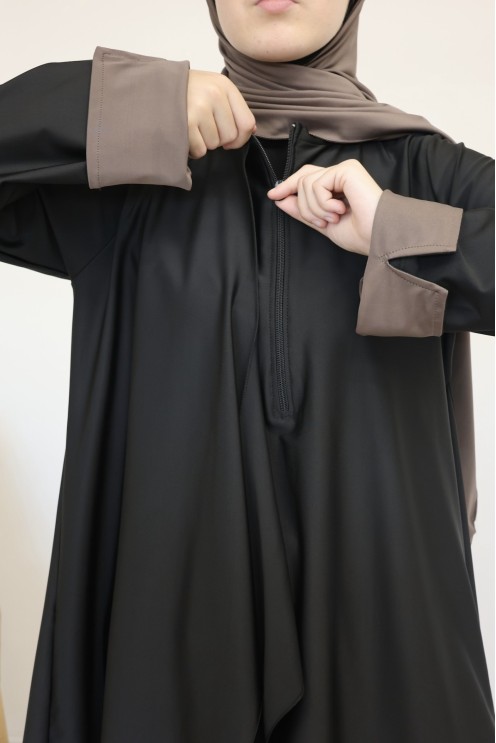 Long 3-piece burkini for hijabi women, trendy tie-front tunic