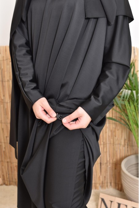 Long, wide, butterfly-cut women's swim burkini in black