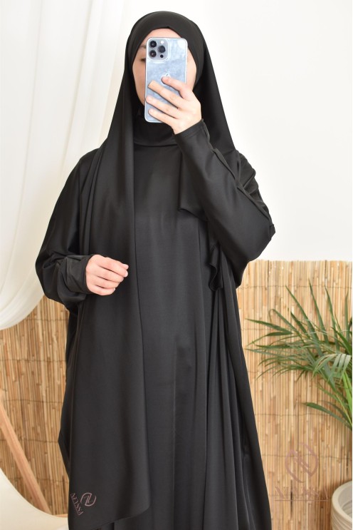 Long, wide, butterfly-cut women's swim burkini in black