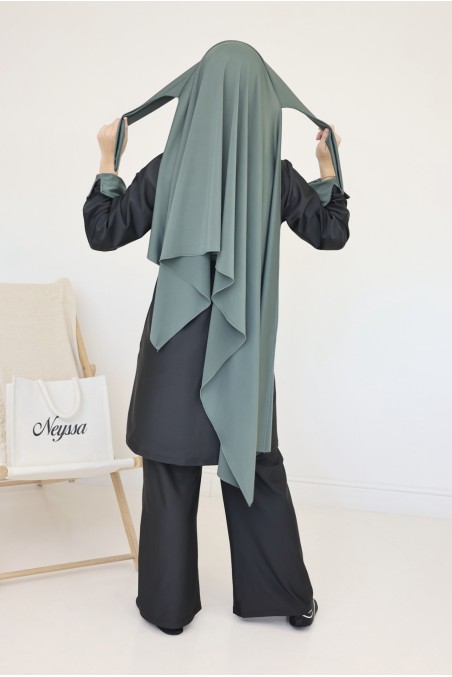 Trendy black burkini, tie-front tunic and cuffed sleeves