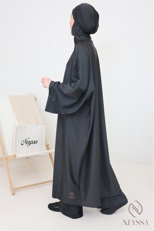 Women's extra-long black tunic burkini with hood