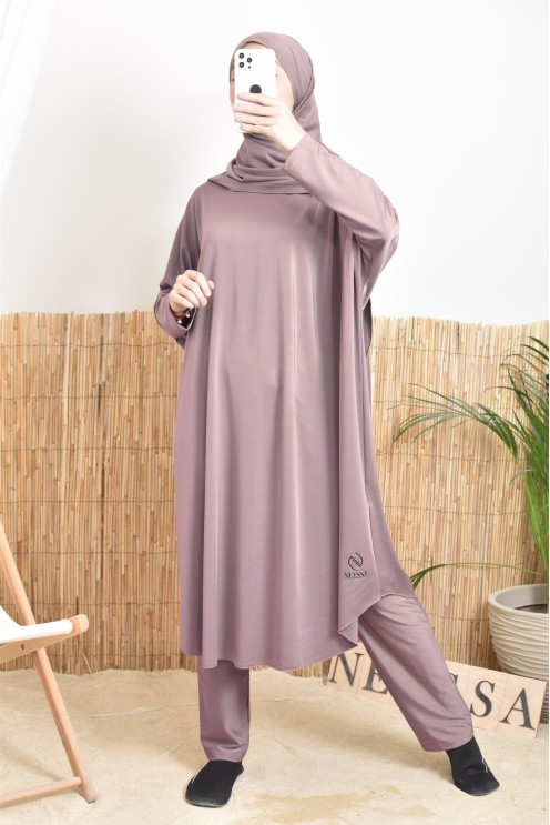 Burkini grande taille femme voilée, 3 pièces, tissu qui sèche vite