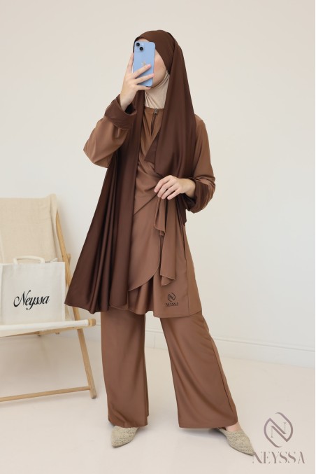 Burkini femme noisette, tunique longue à nouer tendance