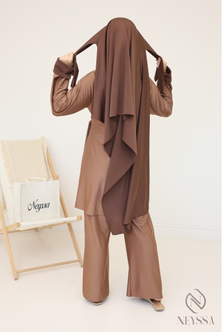 Burkini für Damen in Noisette, trendige lange Tunika zum Binden