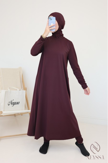 Burkini avec hijab long, pantalon et tunique inclus, opaque et résistant