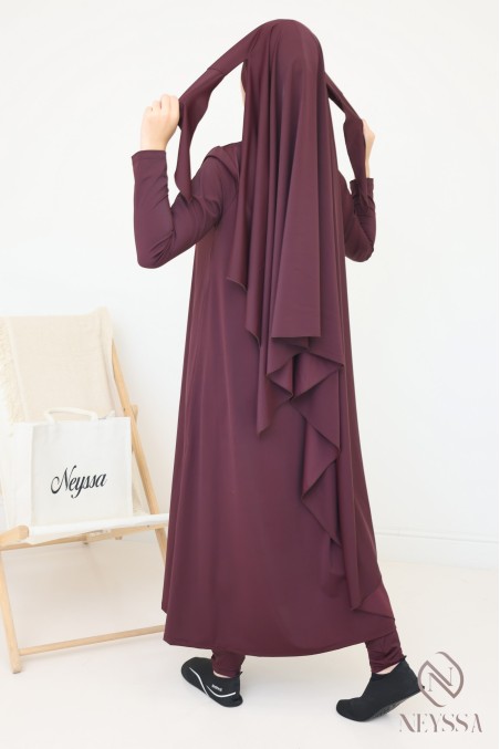 Burkini with long hijab, including pants and tunic, opaque and resistant