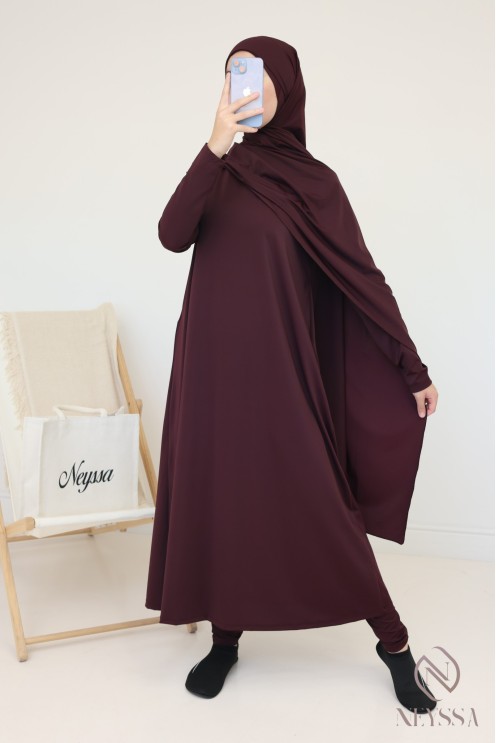 Burkini with long hijab, including pants and tunic, opaque and resistant