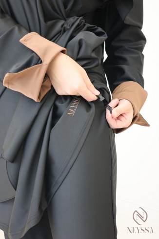 Schwarzer Burkini für Damen mit langer Tunika zum Binden 2