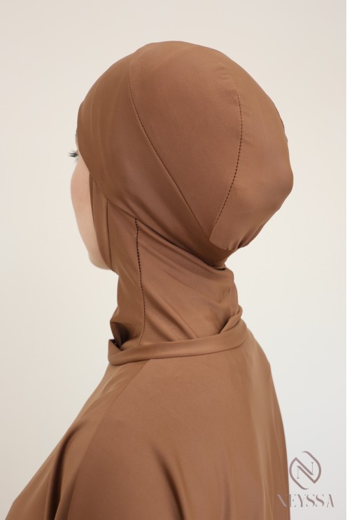 Burkini Noisette, weit geschnittene Tunika, wasserabweisendes Material